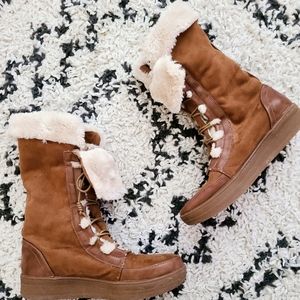 Leather and Faux Fur Lace-up Boots